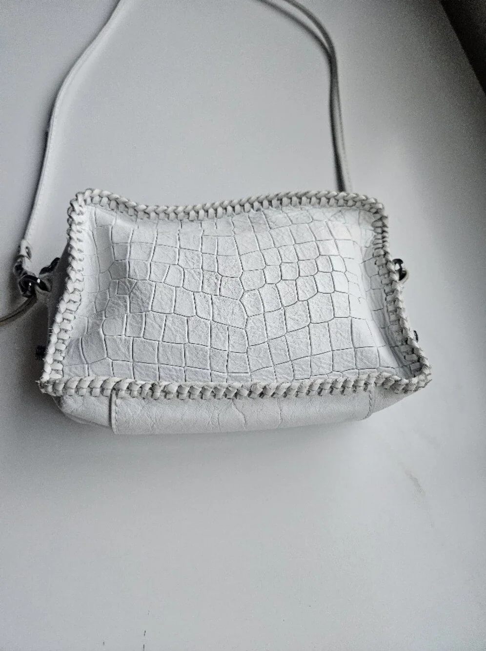 New Botkier White Croc Embossed Leather Petite Crossbody Bag